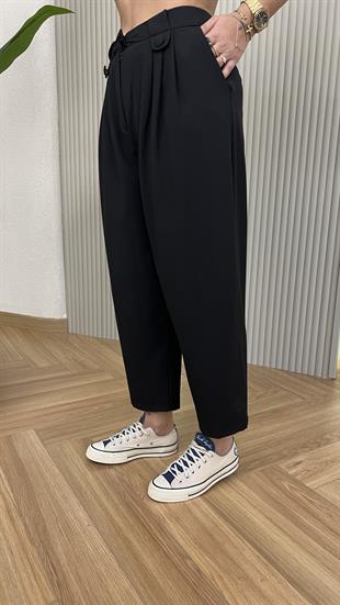 Siyah Melida Pile Detaylı Balon Model Pantolon