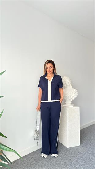 Lacivert Rosha Şeritli İnce Modal Takım