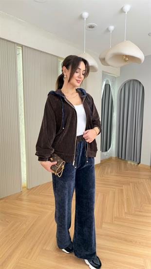 Slevi Kahve Lacivert Mix Premium Kadife Takım