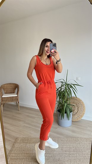 Beli Lastikli Turuncu Kolsuz Tulum