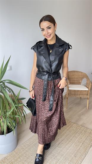 Kuşaklı Zra Model Deri Yelek