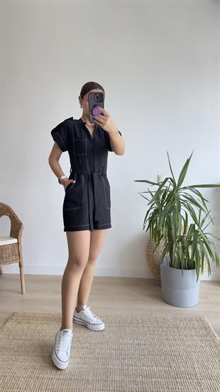 Auro Zra Model Kuşaklı Şort Tulum