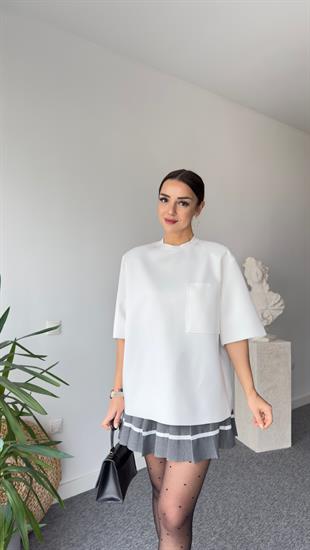 Sırt Fermuarlı Zra Model Vatkalı Beyaz Bluz