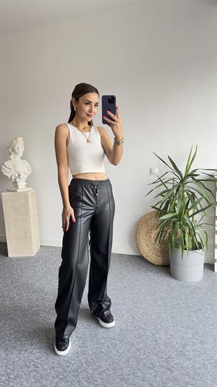 Dikiş Detay Zra Model Siyah Deri Pantolon
