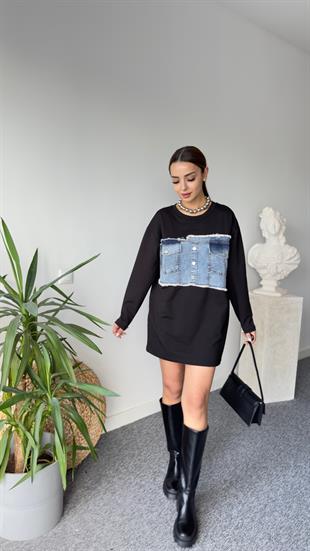 Naves Kot Detay Siyah Sweatshirt