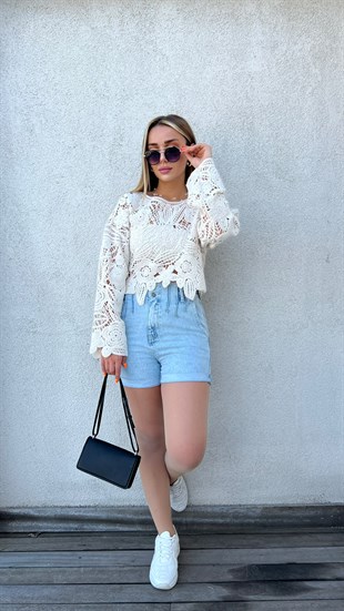 Dantel Örme Ajurlu Bluz