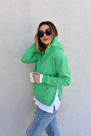 Tshirt Detaylı Şardonlu Yeşil Sweat