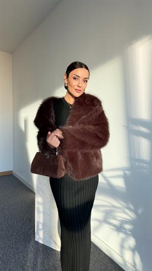 Şal Yaka İçi Astarlı Kahve Kürk