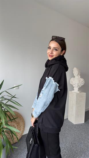 Piem Kot Detay Siyah Sweatshirt