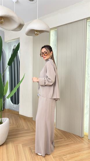 Bej Tek Cepli Şal Yaka Tensel Takım