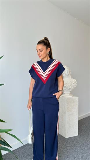 Lacivert Luga Şeritli Premium Modal Takım