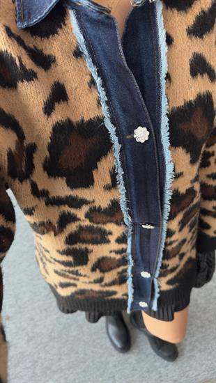 Antu Kot Detaylı Tok Doku Leopar Hırka