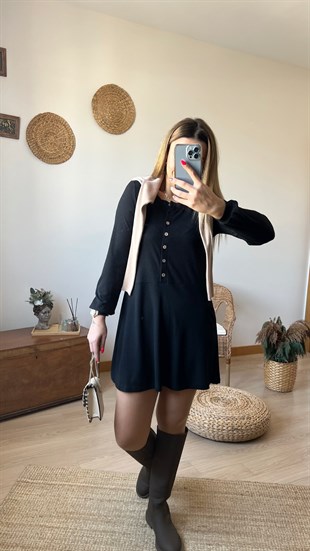 Fitilli Siyah Tunik Elbise
