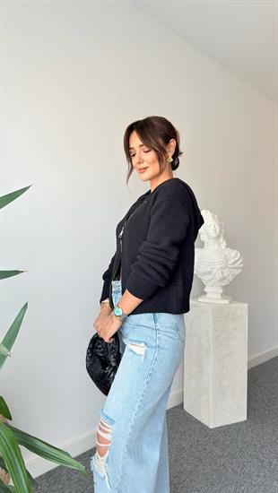 Siyah Niella Çift Fermuarlı Yumoş Hırka