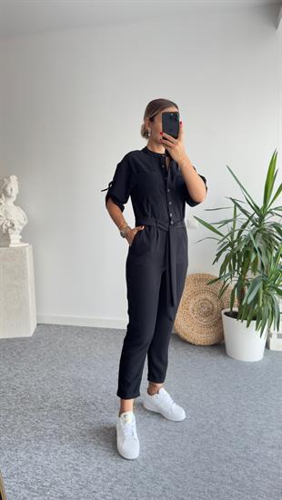 Cumple Kemerli Siyah Tulum