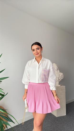 Motta Pembe Piliseli Şort Etek