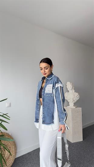 Liya Gömlek Garni Yazı Detaylı Jean Ceket