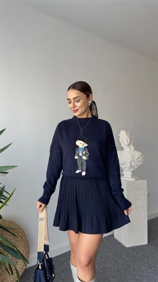 Motta Lacivert Piliseli Şort Etek