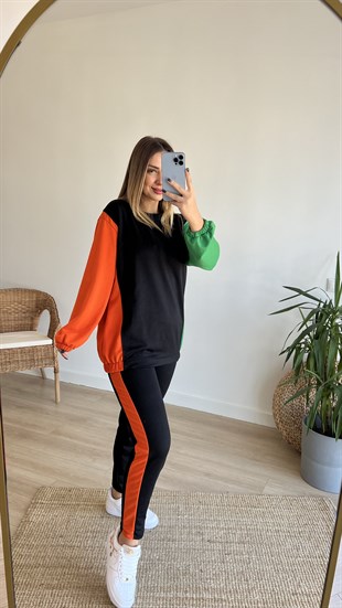 Renkli Şerit Detaylı İki İplik Eşofman Takımı