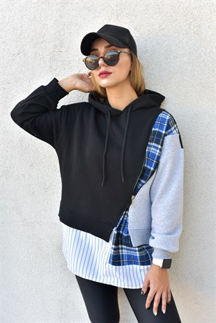 Şardonlu Siyah Tasarım Sweatshirt