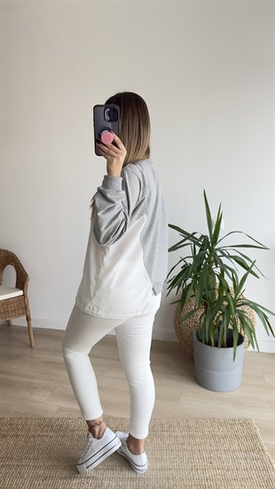 Poplin Detaylı Gri Sweat