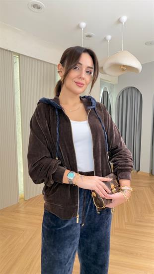 Slevi Kahve Lacivert Mix Premium Kadife Takım