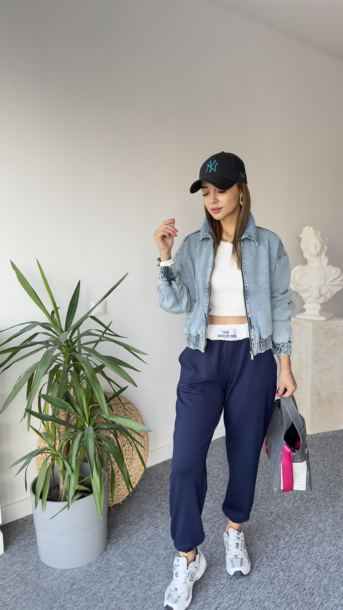 Beli Lastikli Jean Bomber Ceket