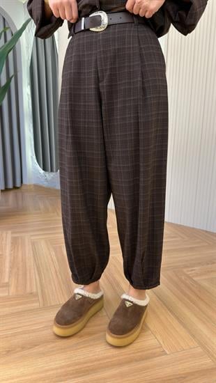 Reyna Ekose Desen Kemerli Balon Pantolon 