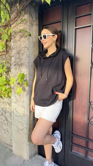 Paula Kolsuz Kapüşonlu Siyah Sweat