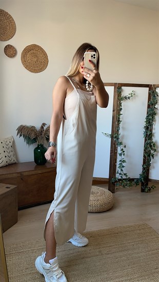 Paça Yırtmaç Detaylı Askılı Tulum