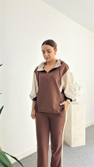Kahve Tasarım Garnili İnterlok Takım