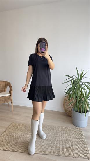 Bisiklet Yaka Basic Tshirt Siyah