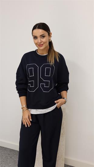 99 Yazılı Tshirt Detaylı Lacivert Sweatshirt