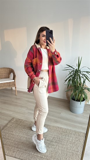 Sırtı Penye Detaylı Kapüşonlu Pembe Ceket