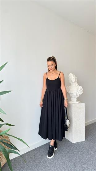Siyah Olean Askılı Elbise 
