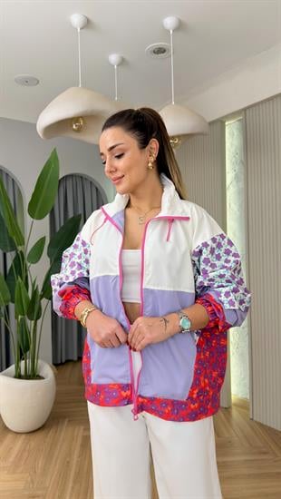 Presy Renkli Çiçek Baskı Ceket