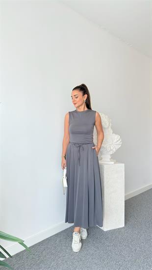Gri Terula Kloş Etekli Modal Takım 
