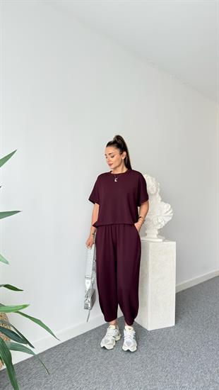 Premium Modal Bordo Şalvar Pantolon Takım