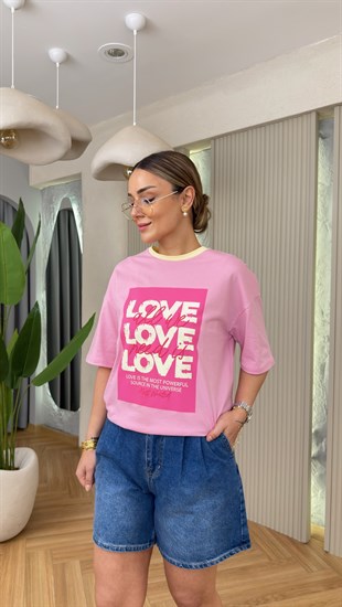 Love Yazılı Pembe Tshirt