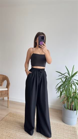 İnce Askılı Siyah Crop