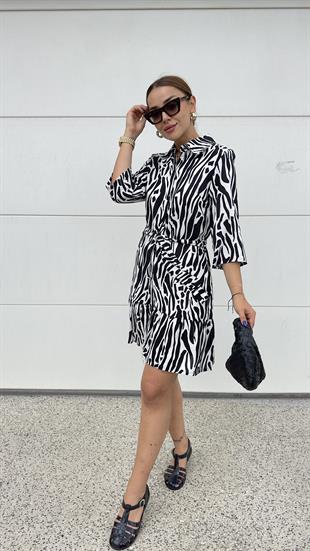 Peris Zebra Desen Gömlek Elbise 