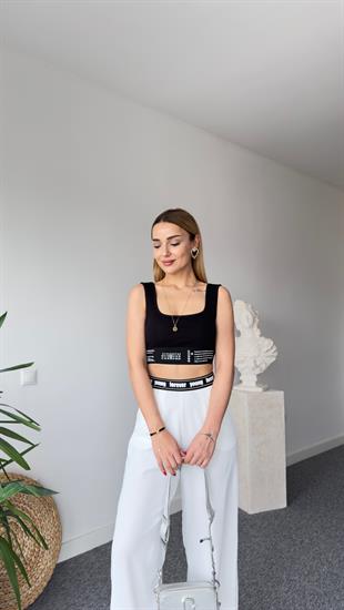 Yazı Detay Destekli Siyah Atlet