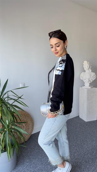 Carry Varaklı Siyah Sweatshirt
