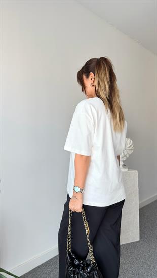 Beyaz V Yaka Basic Massi Tshirt