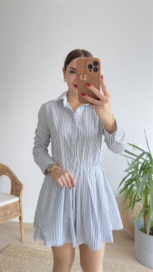 Beyaz Zra Model Çizgili Poplin Elbise