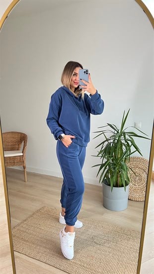 Modal Kumaş Lacivert Kapüşonlu Takım