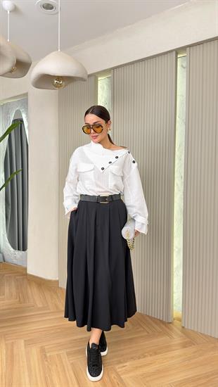 Beyaz Zra Model Dik Yaka Düğmeli Gömlek