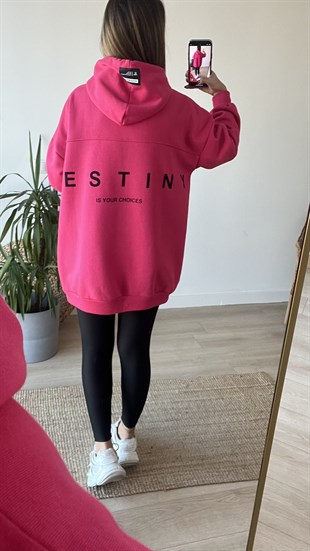 Sırtı Destıny Yazı Detaylı Pembe Sweat