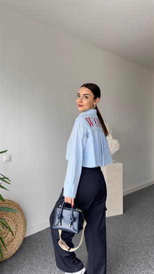 Women Sırt Yazı Detay Çizgili Gömlek
