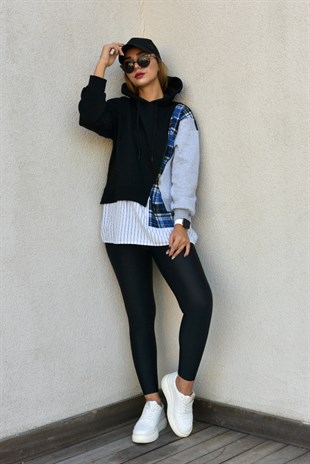 Şardonlu Siyah Tasarım Sweatshirt